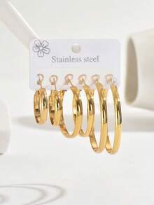 6 件/套优质简约不锈钢环状耳环 - 彩色 - 查看 23