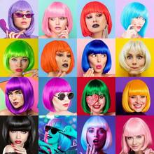 PLULON Sky Blue Bob Wig And Sunglass Set, Neon Short Bob Wig Sunglass Pack Costume Colorful Cosplay Wig Hairpieces For Bachelorette Neon Party Favors, Halloween Decorations - 彩色 - 查看 3