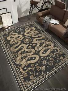 1pc Luxury Bohemian Vintage Snake Skin Pattern Carpet, Non-Slip Machine Washable, Retro Soft Area Rug For Dining Room, Large Size Carpet For Office, Bedroom, Living Room, Entryway - xanh đen - Xem 7