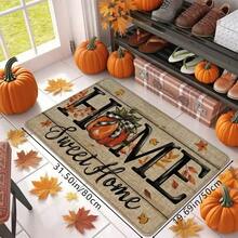 1 pieza Felpudo de entrada con estampado de calabaza de Acción de Gracias, alfombra suave antideslizante y absorbente lavable para cocina, decoración festiva y acogedora para el hogar, alfombra rectangular de pelo corto para sala de estar, dormitorio, cocina, lavandería, baño - Multicolor - Ver 4