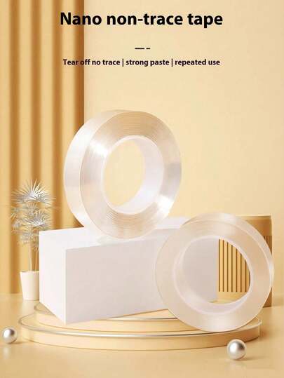 1 件高粘度纳米双面胶带，粘贴物品不留痕迹，不会损坏墙壁，强力粘合，比挂钩更安全，可清洗和可重复使用，防水，适用于多种场景，1 卷透明双面胶带，强力粘合且无损坏，适用于办公室、家庭、日常使用、返校