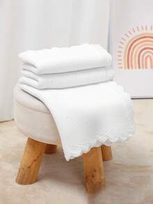 1 件厚针织婴儿毯，时尚波浪边休闲简约婴儿羊毛毯 - 白色 - 查看 4