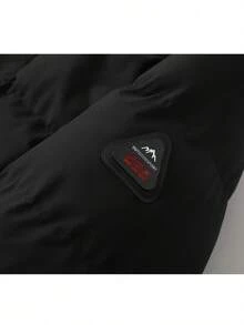 男士休闲保暖衬里加厚外套，拉链毛绒衬里冬季连帽风衣，可拆卸风帽，厚面料，冬季男士夹克 - 黑色 - 查看 6