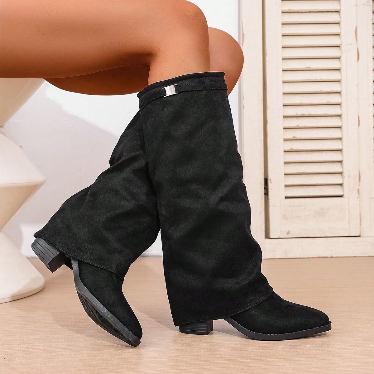 Botas de motocicleta, botas de tobillo versátiles, botas de tacón grueso, botas vaqueras, botas de moda, botas vaqueras, botas de moda hasta el musl