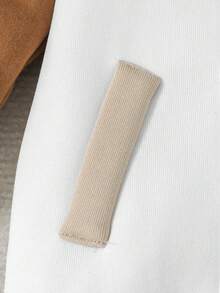 男婴针织毛绒罗纹长袖连体衣，拼接棒球熊图案，休闲可爱保暖连体衣，秋冬季 - 棕色 - 查看 8