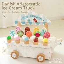 Expositor de madera en forma de carrito de helados, helados/paletas danesas nobles, juguete educativo de juego de roles para niños - Multicolor - Ver 2