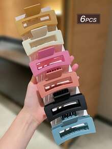 6个装女士多色方形哑光发夹，简约百搭风格，大号发夹，夏季度假配饰，女士发饰。适合日常休闲佩戴和外出。夏季配饰套装，发饰，女士配饰，返校季发饰，沙滩配饰。 - 彩色 - 查看 2