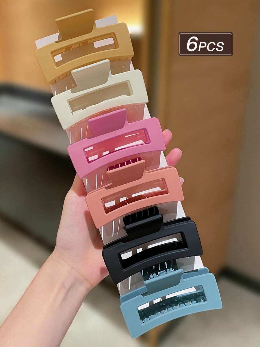 6个装女士多色方形哑光发夹，简约百搭风格，大号发夹，夏季度假配饰，女士发饰。适合日常休闲佩戴和外出。夏季配饰套装，发饰，女士配饰，返校季发饰，沙滩配饰。