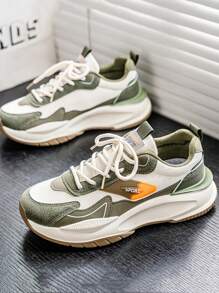 厚底撞色男士厚底运动鞋，时尚透气舒适男士运动鞋，系带增高耐用男士跑步鞋，户外