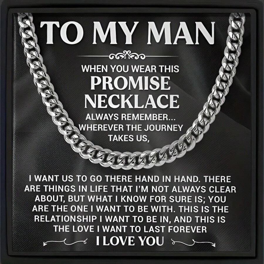 1pc To My Man When You Wear This Promise Necklace For Your Boyfriend Or Husband  Link Chain Necklace With Box Valentine's Day Gift Birthday Gift Anniversary Gift - 1 cái - Xem 1