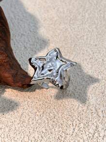 1 件时尚法式星星戒指，不锈钢镀 18K 金，黄色海星开口戒指，可调节尺寸，女士百搭戒指，适合母亲节、万圣节、礼物