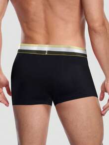 Men's Black Fashionable Printed Pattern Boxer Briefs, Elastic Underwear For Daily Wear - Black - View 7