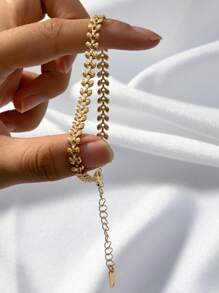 1 件优雅银色不褪色心形吊坠手链，非常适合情人节、周年纪念日和日常时尚穿着 - 金色11 - 查看 1