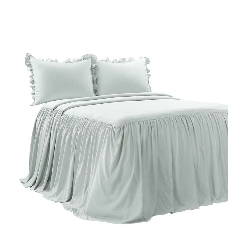 Lush Decor Ruffle Skirt Bedspread 3 Piece Set, Queen, Navy - Blue Queen Bedding - Ruffled Bedspread - Vintage Farmhouse Decor Halloween-Fall Decor-Room Decor - 海鹽 - 查看 8