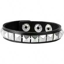 Eigso 3 Pcs Leather Punk Bracelets Men Women Of Rock Rivet Wrap Retro Spike Bracelet Adjustable - 黑色-3 - 查看 2