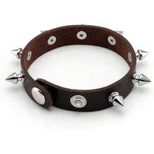 Eigso 3 Pcs Leather Punk Bracelets Men Women Of Rock Rivet Wrap Retro Spike Bracelet Adjustable - 布朗-1 - 查看 5