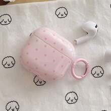 Pink Polka Dot Simple Design Earphone Case + Hanging Ring Set Compatible With Apple Pro3/ Pro2/ Pro/ 4/ 3/ 2 - Hồng - Xem 2