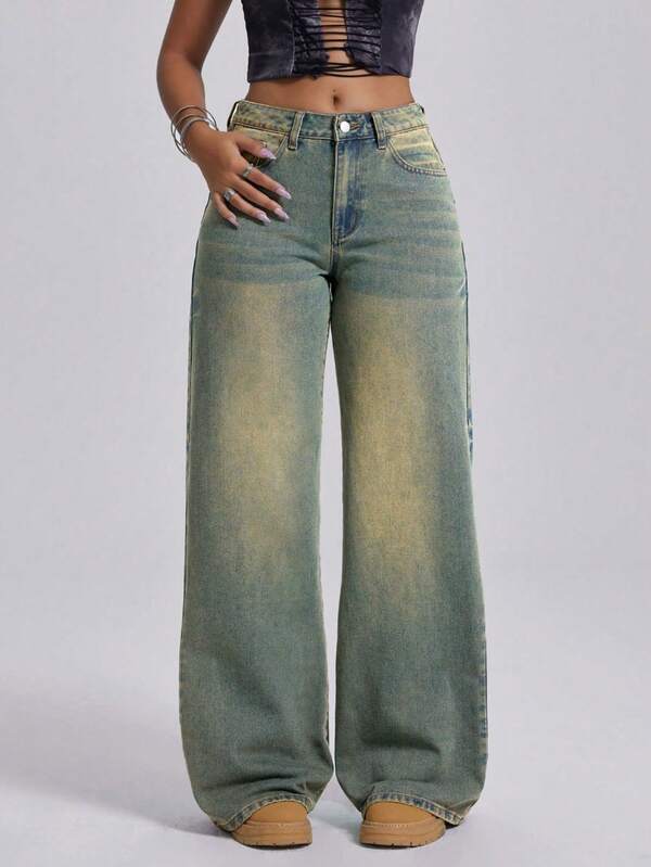 Damskie, swobodne, luźne jeansy w stylu retro, w jednolitym kolorze, eleganckie i uniwersalne, odpowiednie na każdą porę roku