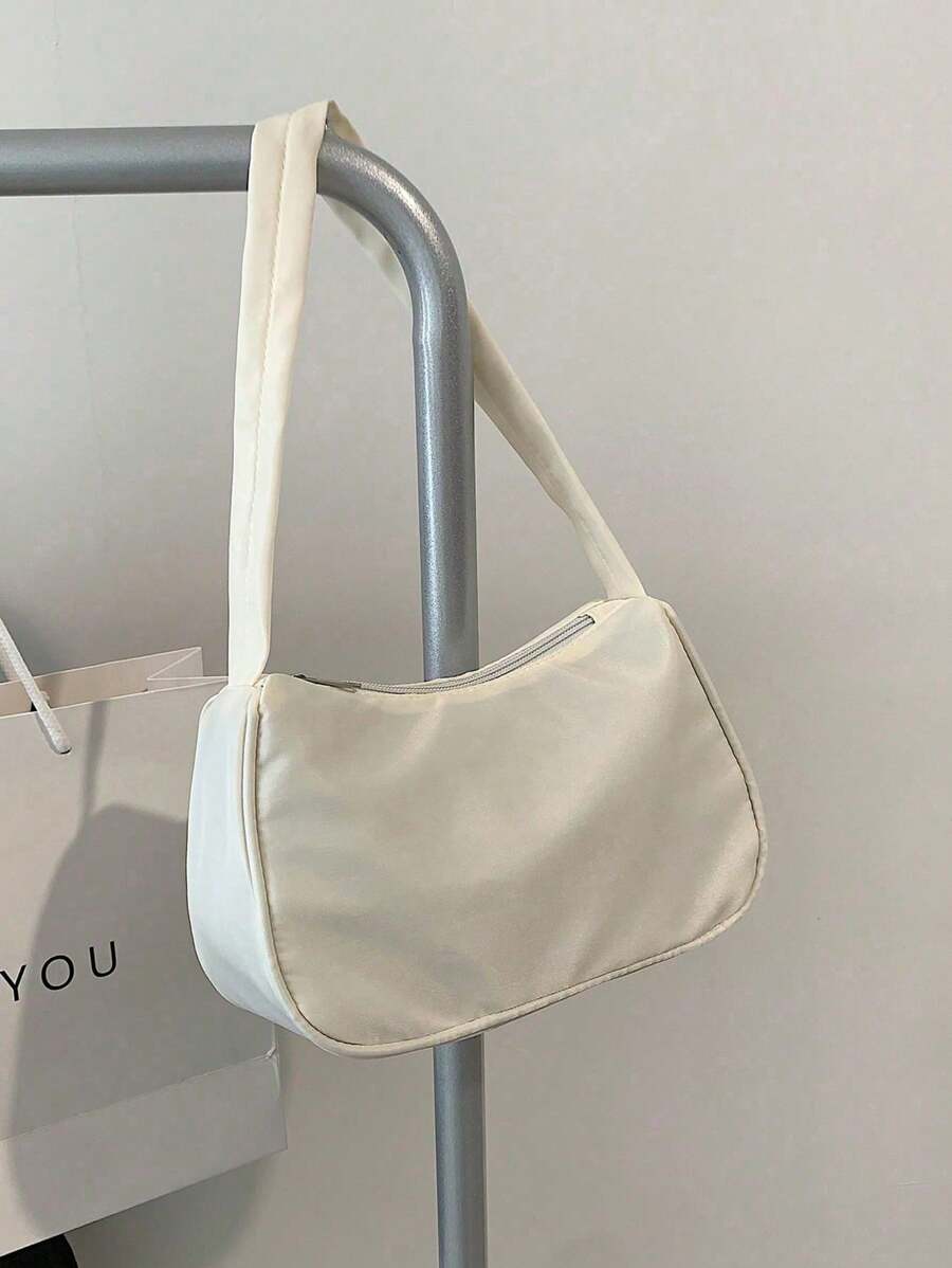 1 件纯色尼龙拉链蝴蝶印花腋下包，简约时尚，适合日常外出 - 白色 - 查看 1