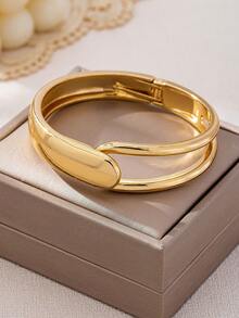 3 件/1 套时尚简约金属金色光滑波浪双层线镂空水滴手镯套装女士 - 金黃色 - 查看 15