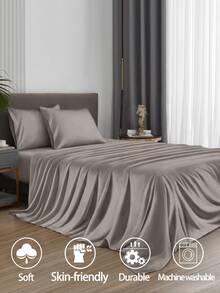 4 件套纯色深灰色床单套件，易于护理，拉绒超细纤维柔软床上用品套件，床笠套件（1 件床单+1 件床笠+2 个枕套）纯色床笠套件，特大号双人床，全尺寸床单，深口袋，最大 11.8 英寸枕套，柔软透气防皱，更适合睡眠，豪华酒店风格，送给妈妈爸爸朋友的礼物，宿舍床上用品，返校床上用品