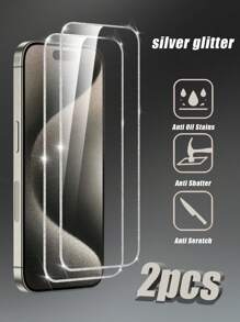 2 件超高清全覆盖屏幕保护膜，银色闪光边缘，高清晰度和透明度，9H 硬度，保护眼睛，高响应度，耐刮擦，兼容 7-16/17/17 Air/17 Pro/17 Pro Max 系列 - 無色 - 查看 1