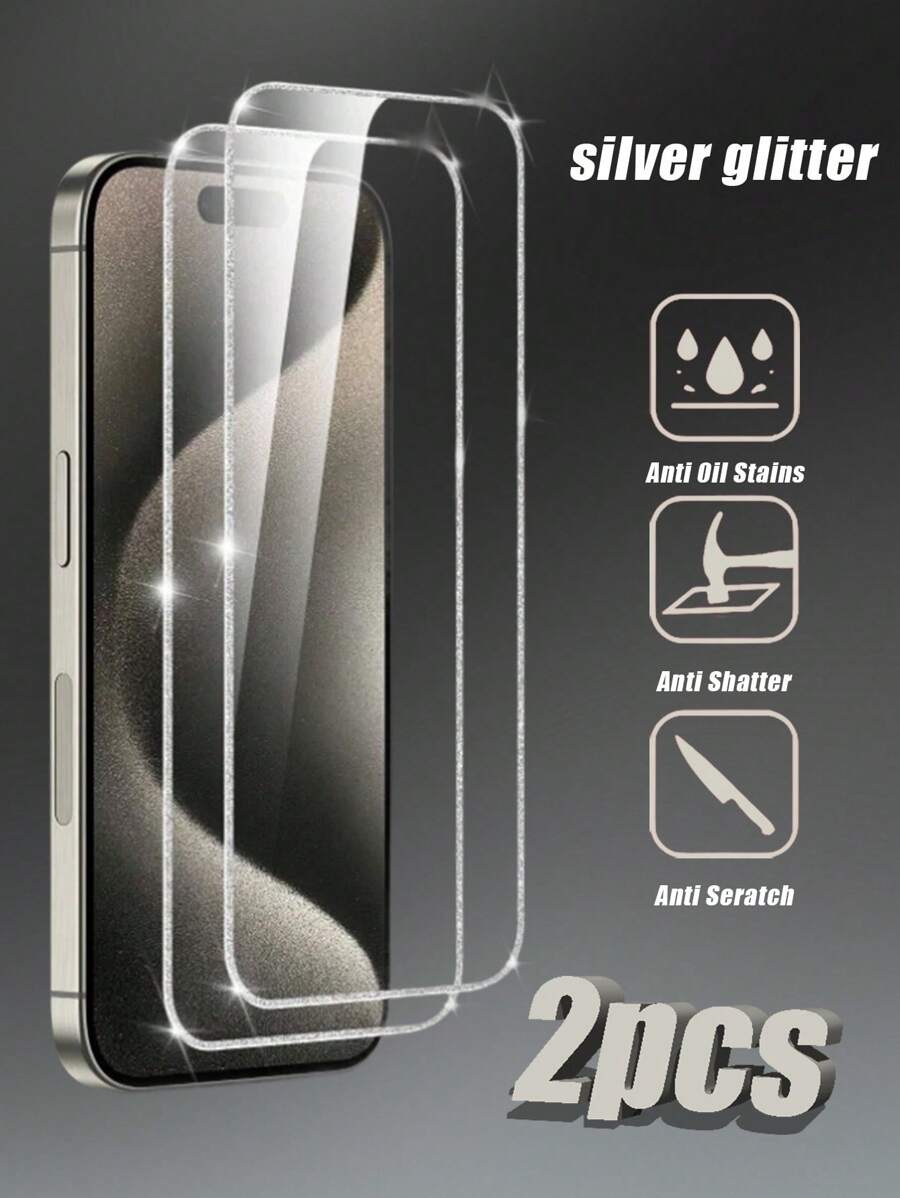 2 件超高清全覆盖屏幕保护膜，银色闪光边缘，高清晰度和透明度，9H 硬度，保护眼睛，高响应度，耐刮擦，兼容 7-16/17/17 Air/17 Pro/17 Pro Max 系列 - 無色 - 查看 1