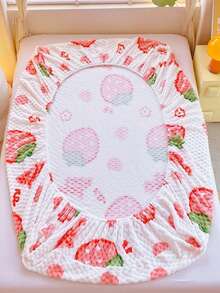 1pc Rainbow Pom-Pom Fleece Fitted Sheet, Soft & Cozy, Machine Washable, Bedding Decor