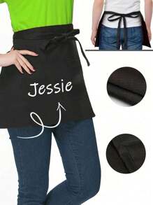 1Pc Personalized CustomUnisex Polyester Apron With 3 Pockets - Customizable Short Half Waist Waiter Work Uniform Hair Stylist Black Apron Hairdresser Beauty Salon Cosmetologist Cosmetology School Barber Gift Custom,For Kitchen, Hotel, Restaurant, Cooking, Baking, And Chef Use, Perfect For Personalized Text Or Logo, Custom Cooking Utensils With Text And Personalized Photo,Washing Gloves