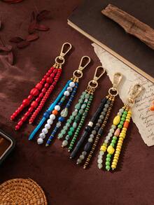 1pc Fashionable Exquisite Multi-Color Bead Keychain Bag Decoration. Plated With 18K Gold, Suitable For Daily DIY Decoration.