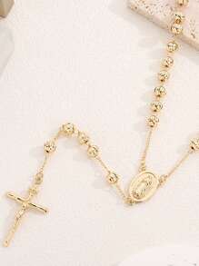 1 件金色圣母玛利亚串珠项链，带吊坠，适合女性日常或派对佩戴 - 金黃色 - 查看 8