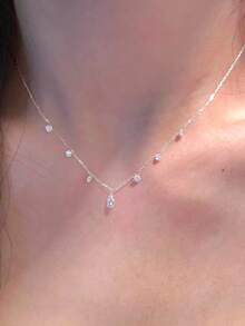 1 Piece Of Simple And Elegant S925 Sterling Silver Water Droplet Zirconia Pendant Necklace, Light Collarbone Chain, Versatile For Commuting, Gift Giving - 銀色 - 查看 2