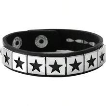 Eigso 3 Pcs Leather Punk Bracelets Men Women Of Rock Rivet Wrap Retro Spike Bracelet Adjustable - 黑色 2 - 查看 6