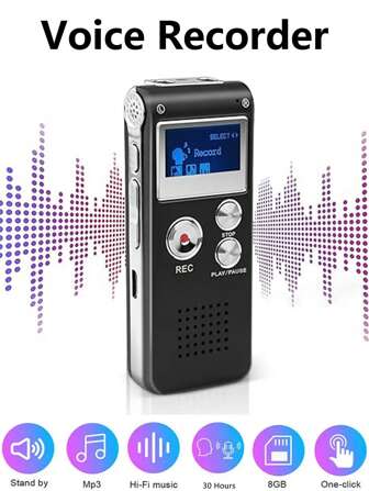 YAIUZGOO Enregistreur vocal numérique 8 Go avec lecture pour les conférences - Dictaphone rechargeable USB amélioré, petit enregistreur à bande, enregistreur vocal activé par la voix pour les conférences, réunions, entretiens, mini-enregistreur audio portable avec lecture USB MP3