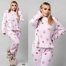 PIJAMA AFELPADA PARA DAMA CONJUNTO DE 2 PIEZAS PANTALON Y PLAYERA DE MANGA LARGA - Rosa - Ver 4