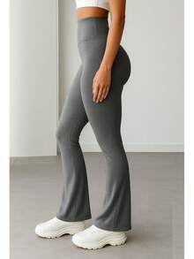 WOLFOX High Waisted Flare Ballerina Pants In Suplex Polyester, Fitness Or Casual - Xám - Xem 1