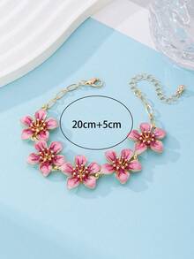 1 件手工渐变浸染粉色五瓣花脚链，复古气息，适合度假、旅行、约会、日常佩戴，优雅的女士珠宝 - 粉色 - 查看 5