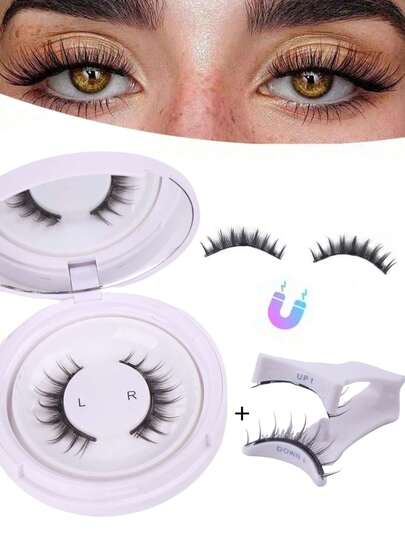 1 Pair New 5D Magnetic False Eyelashes With Applicator, Reusable Magnetic Eyelashes No Glue No Eyeliner, Cat Eye Natural Look Magnetic Lashes, Easy To Wear At Home, Lightweight Magnetic Strip Lashes,Lashes,Eyelashes,Fake Lashes