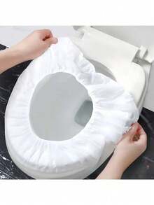 100个一次性马桶座套、独立包装马桶坐垫、便携式旅行商务马桶垫、公共卫生间、飞机、露营旅行配件、家用便携式一次性马桶垫、高品质弹力带马桶座套 - 白色 - 查看 3