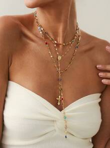 3pcs/Set Elegant Cross Rhinestone Pendant Necklace Set, Suitable For Women's Daily Wear
