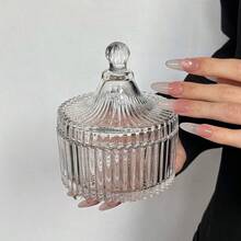 1 件奢华、复古、高端玻璃化妆品展示托盘，皇冠形浮雕复古水晶容器，咖啡玻璃糖果储物罐，密封罐，适用于假日海滩、浴室收藏、卧室收藏，大容量 - 彩色 - 查看 7