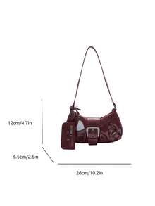 1pc Women's Vintage Mad Max Punk Wanderer Motorcycle Bag With Rivet Decoration, Adjustable Shoulder Strap, Large Capacity, Soft Faux Oil Wax Gradient Color, One Shoulder Underarm Bag, Baguette Bag, Square Bag, Suitable For Work, Commute, Date, Party - Burgundy - View 3