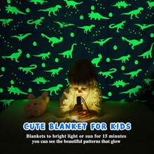Luminous Dinosaur Blanket, Suitable For Sofa Beds. Ideal As A Gift For Halloween, Christmas, And Birthdays. Suitable For Infants And Children, It's A Cute Blanket. The Luminous Blanket Is Made Of Soft And Comfortable Flannel, For Both Boys And Girls. - Blue Dinosaur - View 3