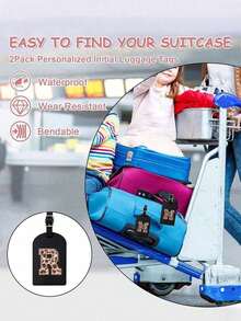 1pc TSA Approved Luggage Tag, PU Leather Material, Leopard Print, Alphabet A-Z Options, With Privacy Cover, Can Be Used As Business Card Or Travel Backpack Label, Unisex, Travel Essential, Luggage, Travel Gear, Back To School, Alphabet Print - Multicolor - View 3