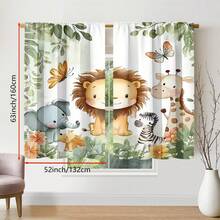 ستارتان كرتونيتان بتصميم حيوانات الغابة - الدب والثعلب والغزال والبومة، ستائر شبه شفافة للغابة مناسبة لغرف الأطفال أو غرف المعيشة، قماش بوليستر قابل للغسل في الغسالة، بتصميم كيس العمود، ستائر غرفة المعيشة - متعدد الألوان - مشاهدة 15