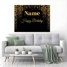 Black & Gold Glitter Polka Dot Gold Crown "Happy Birthday" Personalized Name Design Birthday Party Cake Table Decor Backdrop, Vinyl Photography Prop ,Travel Organizer - Unreal Gold - View 8