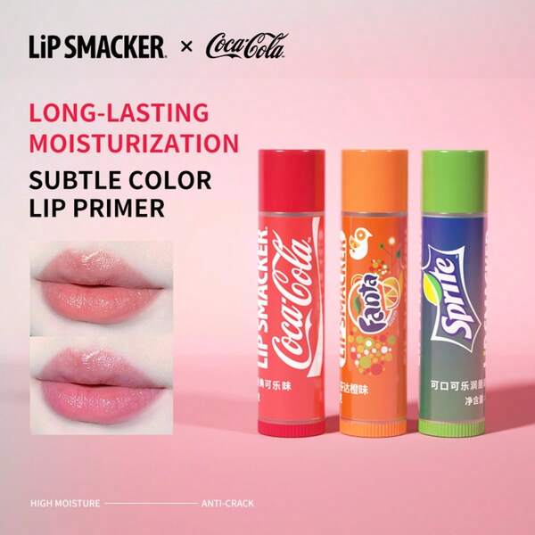 LIP SMACKER 3pcs/Set Coca-Cola Collaboration Lip Balm, Long-Lasting Moisturizing, Soda Flavor, Vitamin E, Alcohol-Free, Suitable For Gifts, Valentine's Day, Tinted Lip Balm For All Skin Types, Unisex LIPSMACKER