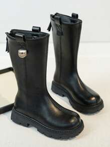 1 双时尚毛绒内衬儿童 PU 皮革高帮靴，防水防滑，冬季百搭