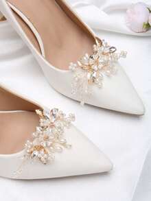 2pcs Detachable DIY Shoe Accessories, Artificial Crystal Moon & Flower Metal Decor, Elegant & Fashionable For Women Heels, Shoes, Pumps, Bridal Shoes, Date Shoes, Wedding Shoes - Gold - View 3