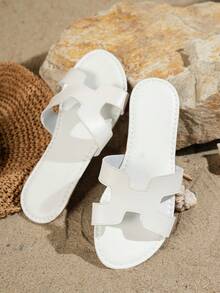 宽版仙女风格平底露趾凉鞋，2025 年夏季，华丽舒适大码女士平底凉鞋 - 白色 - 查看 5